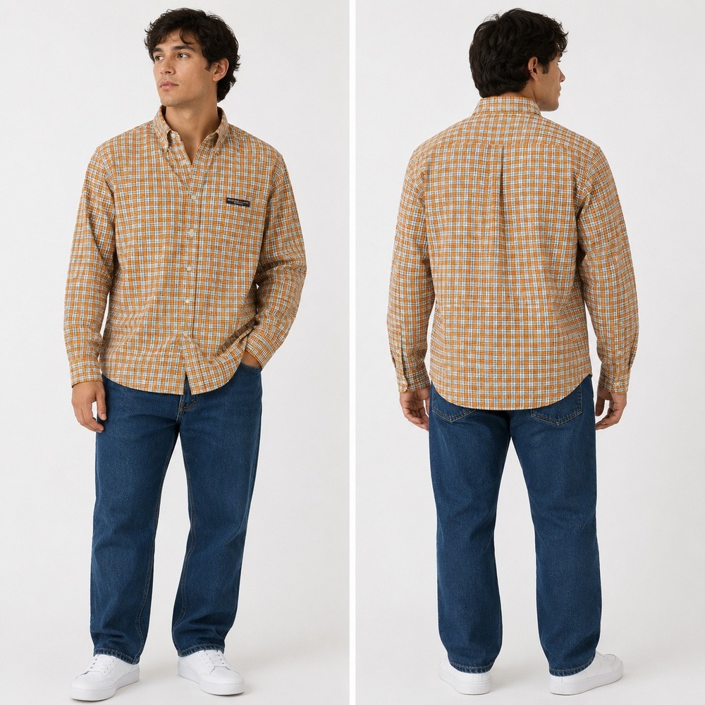Vintage 90s Polo Jeans Co Ralph Lauren Plaid Button Down Shirt Orange Blue Small